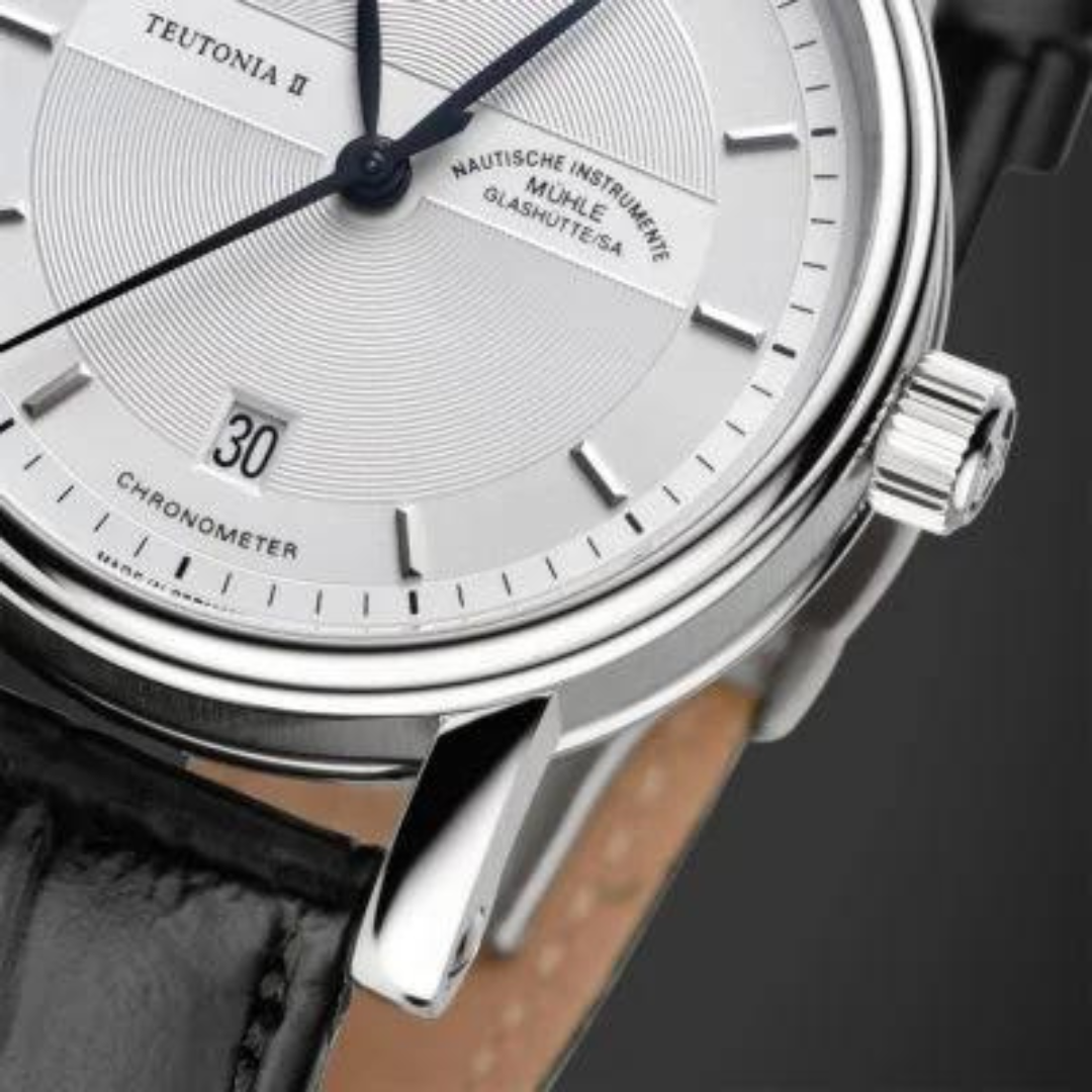 MÜHLE-GLASHÜTTE TEUTONIA II CHRONOMETER M1-30-45-LB AUTOMATIC BLACK LEATHER STRAP MEN WATCH