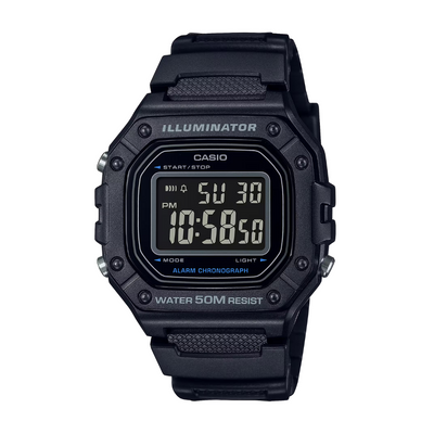 Casio W-218H-1BVDF Illuminator digital black 37g lightweight 7-year battery LED 50m
