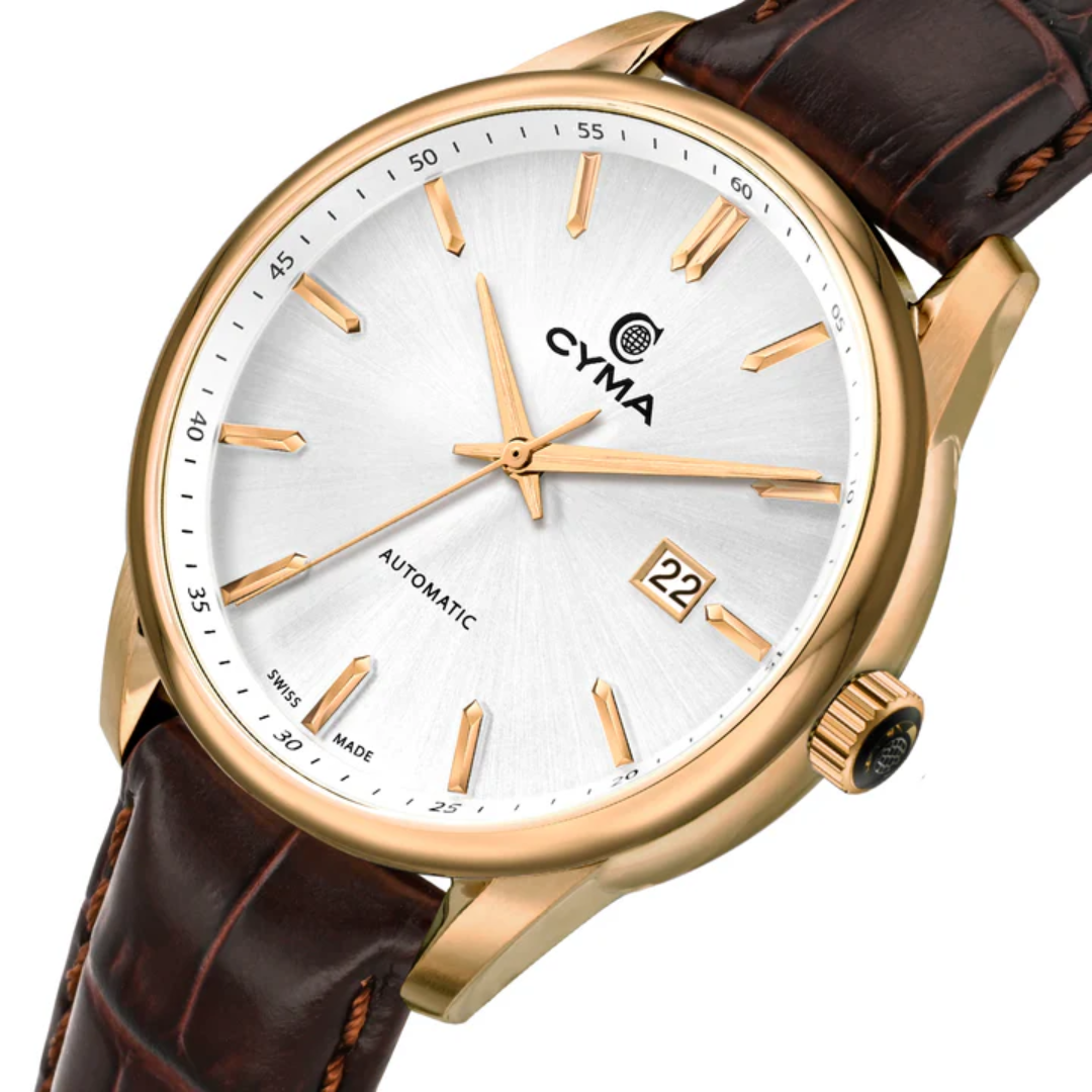 CYMA W02-00814-008 CHARISMA 3 HANDS AUTOMATIC MECHANICAL BROWN LEATHER MEN WATCH