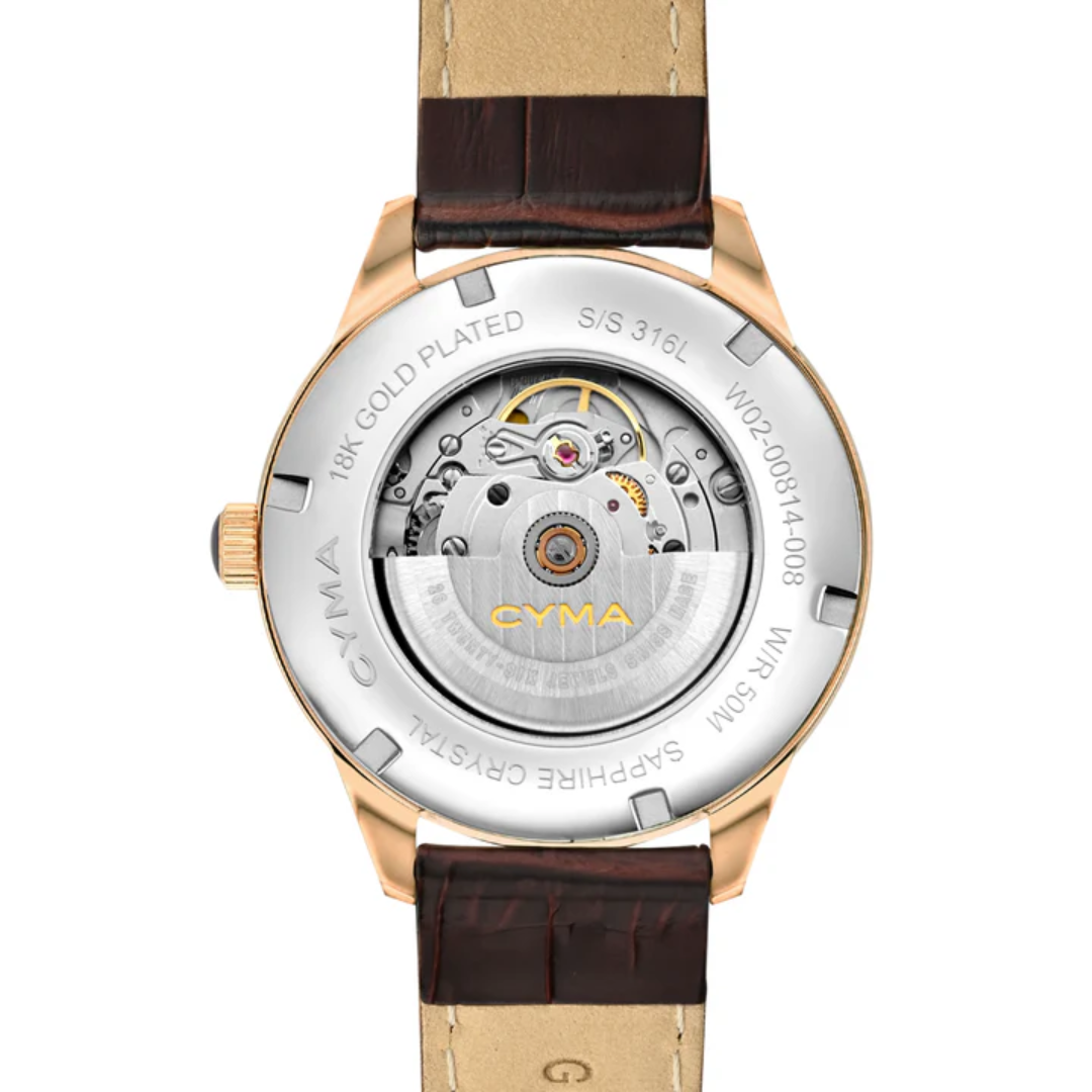 CYMA W02-00814-008 CHARISMA 3 HANDS AUTOMATIC MECHANICAL BROWN LEATHER MEN WATCH