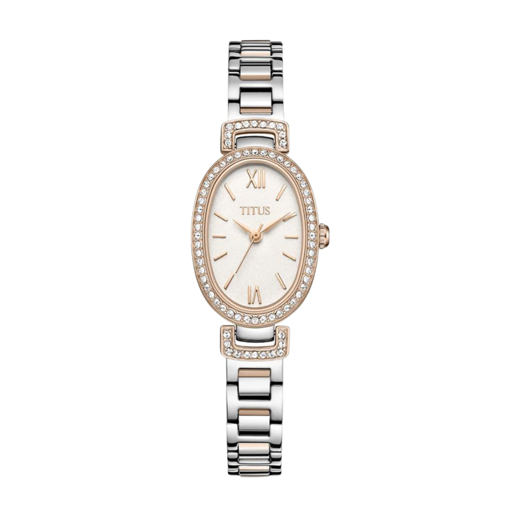 Solvil et Titus Fair Lady W06-03412-002 white oval dial 20mm rose gold two-tone women's watch
