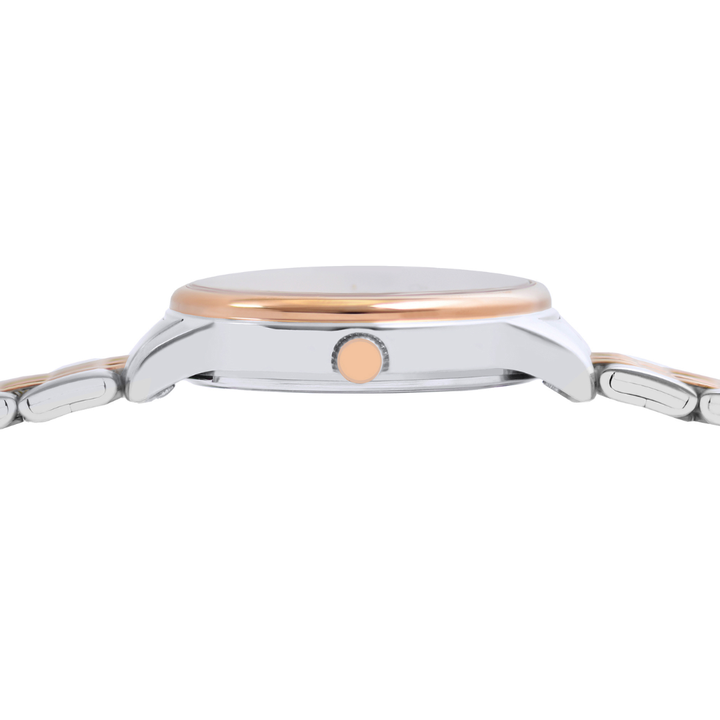 Alba AG8Q74X rose gold crown and two-tone case detail — women&
