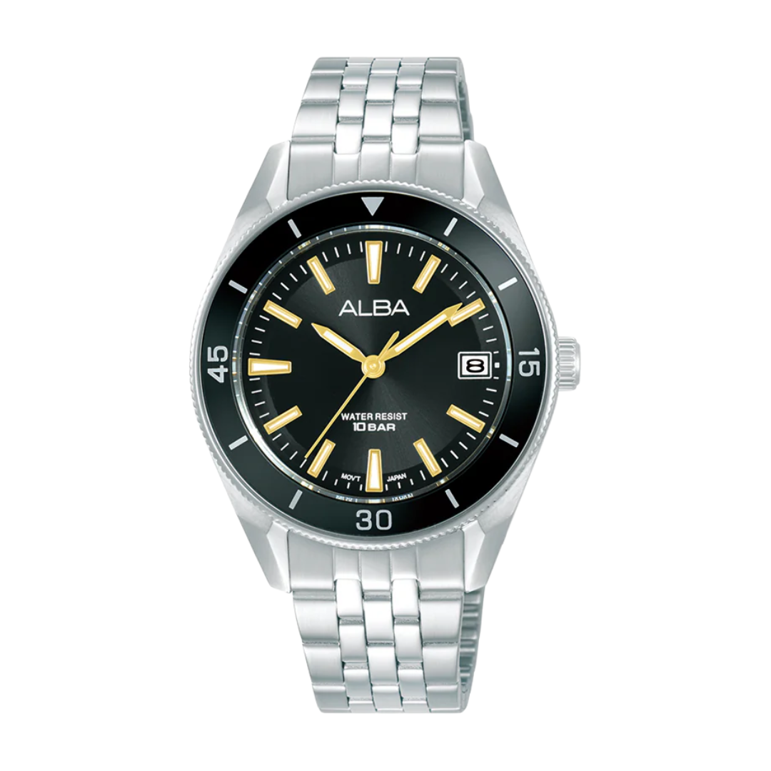 ALBA AG8Q19X Active Quartz Women Watch with black dial and stainless steel bracelet