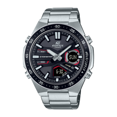 Casio Edifice EFV-C110D-1A4VDF analog-digital black dial red accents 10-year battery world time men watch