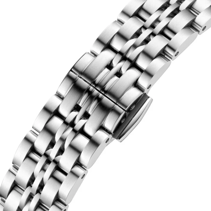 CYMA Charisma 316L stainless steel bracelet with butterfly fold-over clasp — 14mm lug width