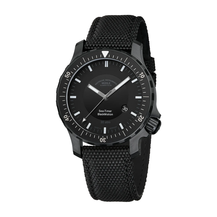 MÜHLE-GLASHÜTTE SEA-TIMER BLACKMOTION M1-41-83-CB AUTOMATIC TEXTILE STRAP MEN WATCH