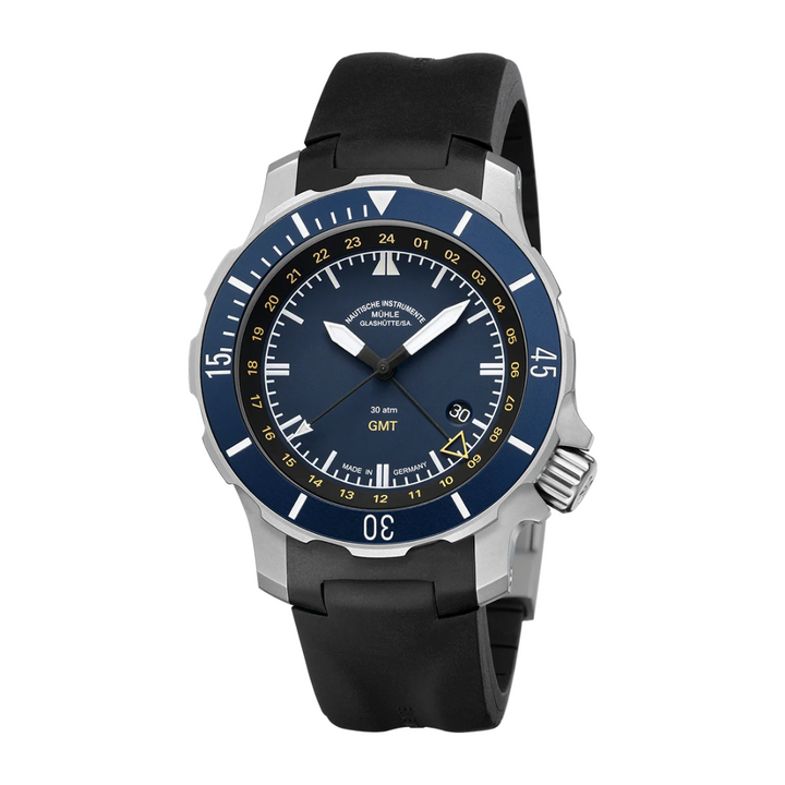 MÜHLE-GLASHÜTTE SEEBATAILLON GMT M1-28-62-KB AUTOMATIC RUBBER STRAP MEN WATCH