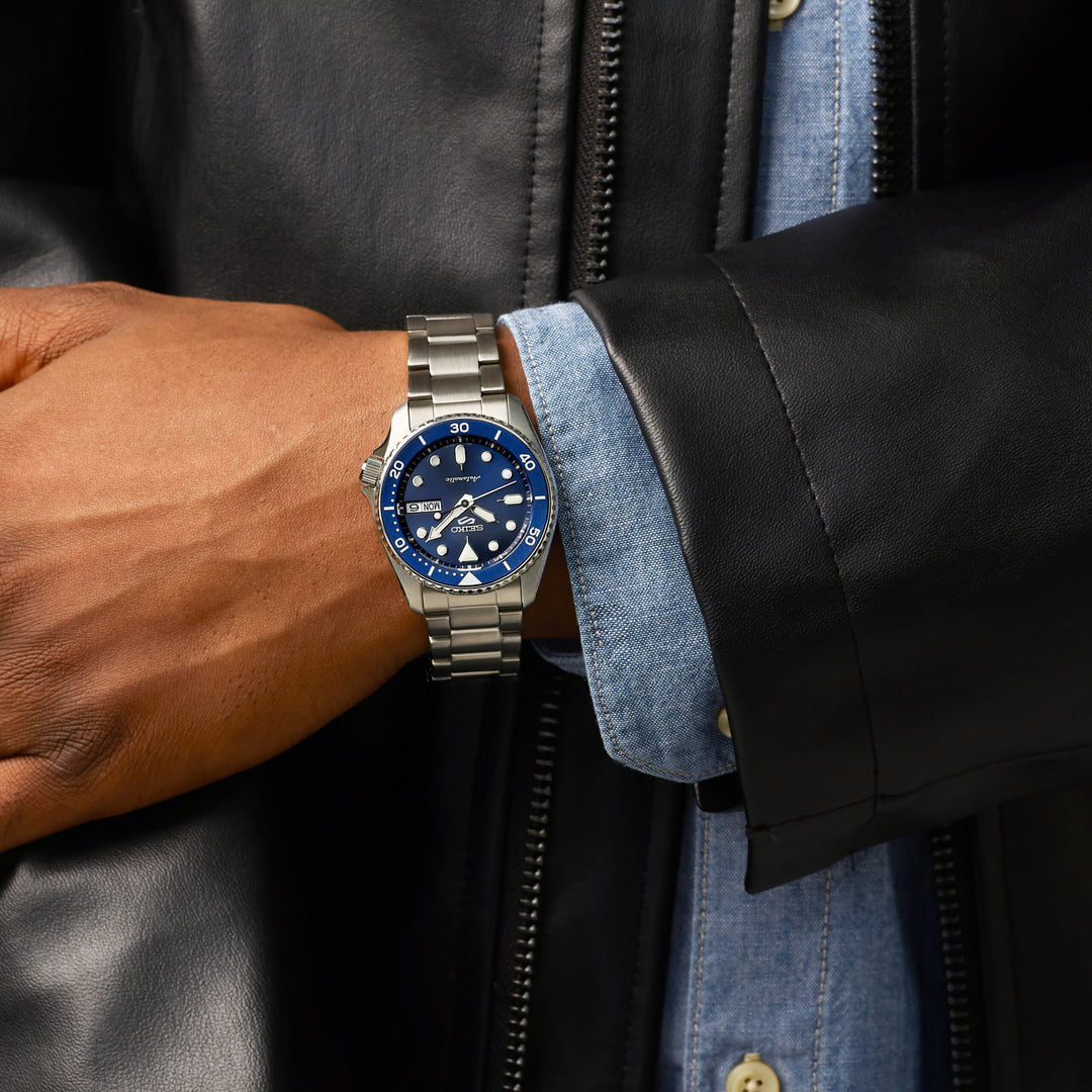 Seiko 5 Sports SRPL77K1 see-through caseback showing 4R36 automatic movement with 41hr reserve