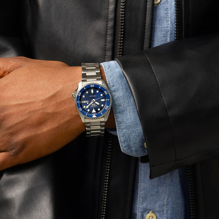 Seiko 5 Sports SRPL77K1 see-through caseback showing 4R36 automatic movement with 41hr reserve