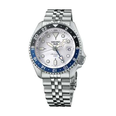 Seiko 5 Sports SSK033K1 SKX GMT white dial blue black bezel front view
