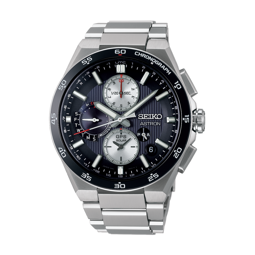 Seiko Astron SSH151J1 GPS Solar Chronograph Men’s Watch with titanium case, ceramic bezel, and charcoal dial