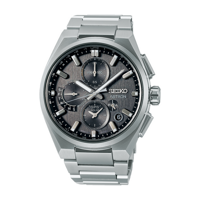 Seiko Astron SSH163J1 dual-time GPS solar chronograph with 5X83 calibre and charcoal dial