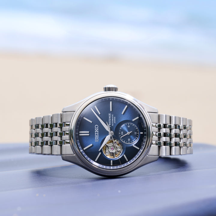 Seiko Presage SPB527J1 open-heart automatic showcasing mechanical movement detail