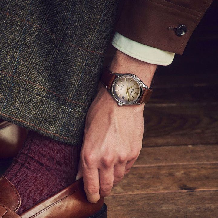 Seiko SPB529J1 with ethically upcycled brown calf leather strap and bronze-plated case