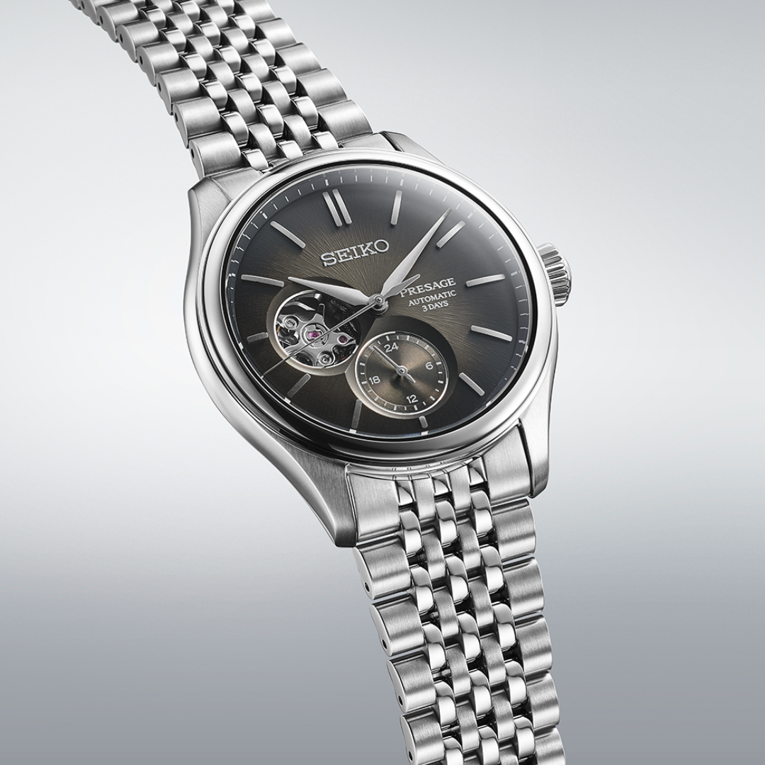 Seiko Presage SPB471J1 open heart display at 9 o&