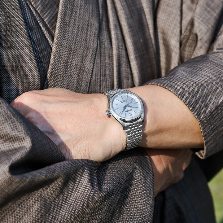 Seiko SPB521J1 Classic Series automatic watch lifestyle shot on wrist