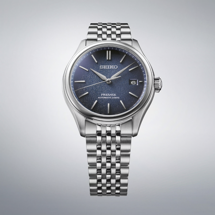 Seiko Presage SPB525J1 Ai-iro dial with curved hands and indices inspired by vintage design