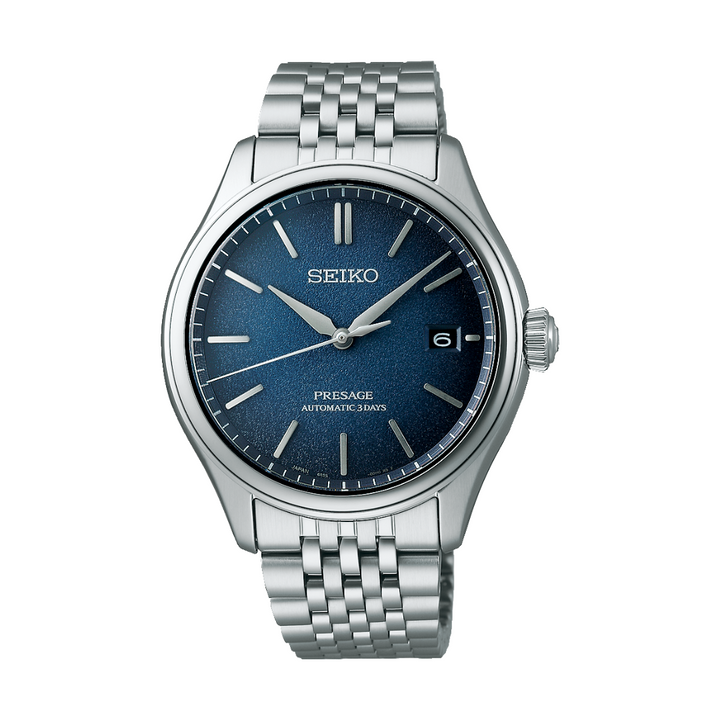 Seiko Presage SPB525J1 automatic watch with Ai-iro Japan Blue silk-textured dial and leather strap