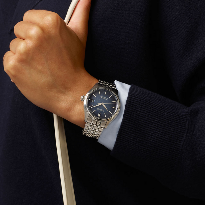 Seiko Presage SPB525J1 exhibition caseback showing 6R55 automatic movement with 72hr reserve
