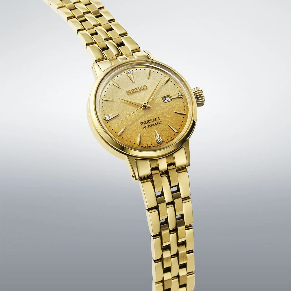 Seiko Presage SRE018J1 Cocktail Time watch with gold-tone stainless steel case and bracelet