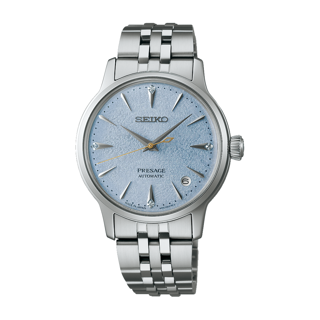 Seiko Presage SRPL61J1 Cocktail Time automatic light blue dial 34mm 4 diamonds