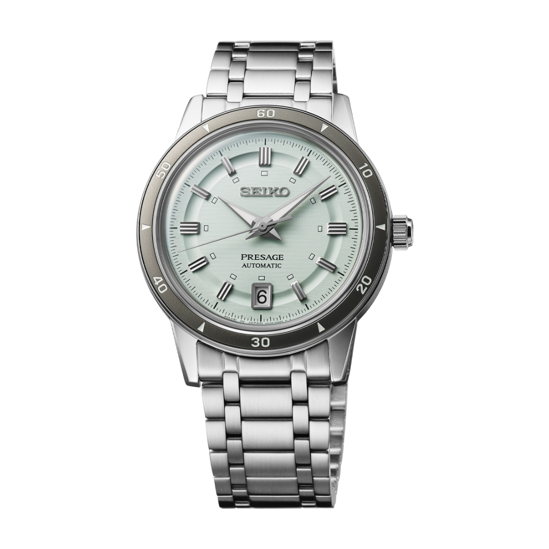 Seiko Presage SRPL71J1 automatic watch mint green dial 39.5mm vintage 60s design