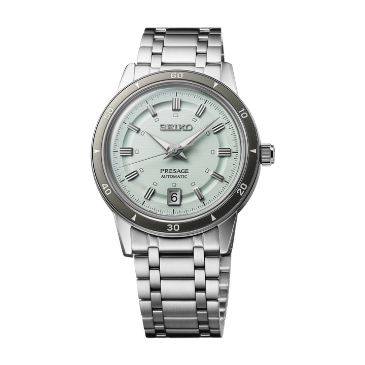 Seiko Presage SRPL71J1 automatic watch mint green dial 39.5mm vintage 60s design