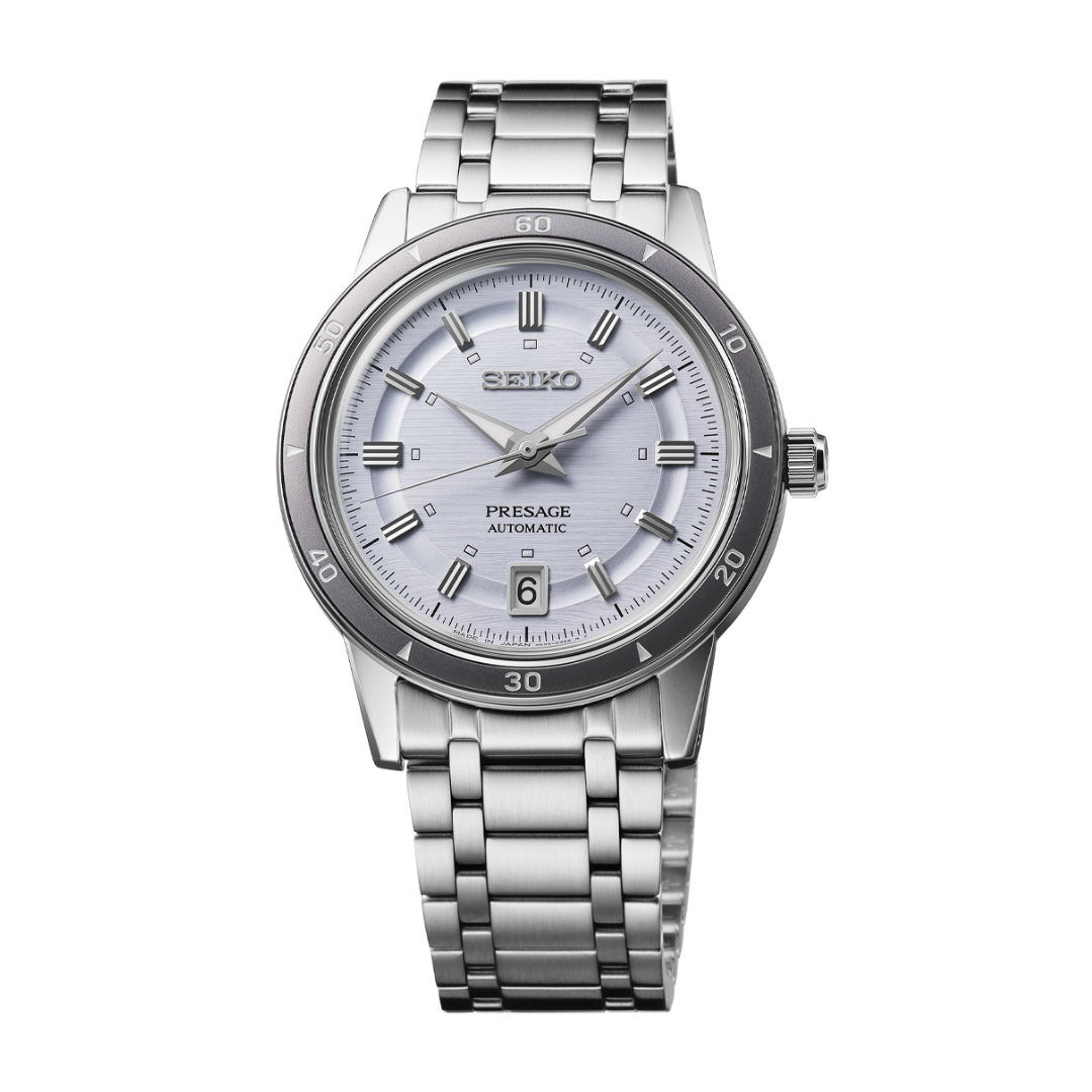 Seiko Presage SRPL73J1 automatic watch light violet dial 39.5mm vintage 60s design