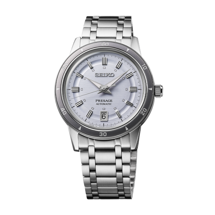 Seiko Presage SRPL73J1 automatic watch light violet dial 39.5mm vintage 60s design