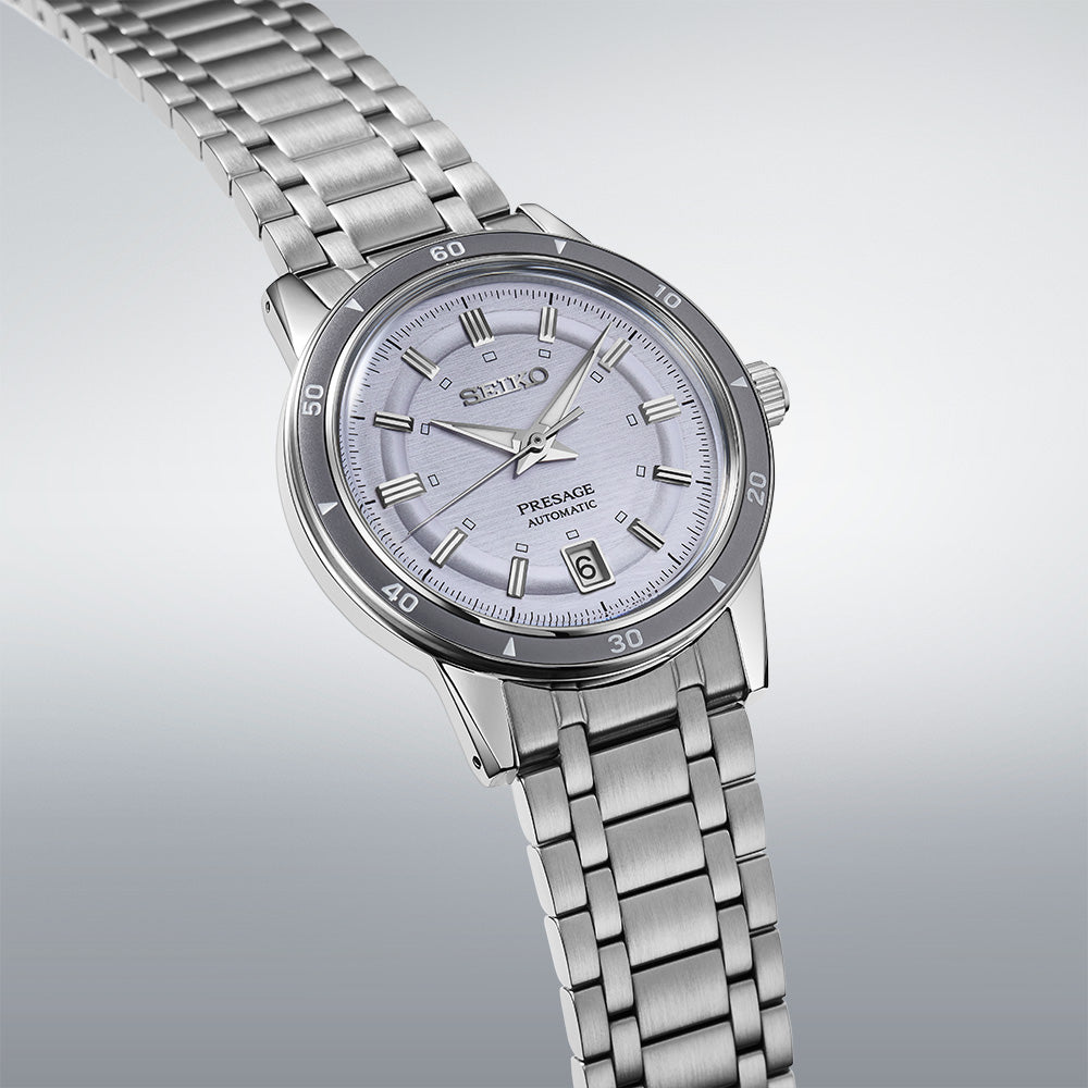 Seiko Presage SRPL73J1 box-shaped Hardlex crystal vintage design detail