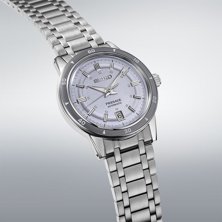 Seiko Presage SRPL73J1 box-shaped Hardlex crystal vintage design detail