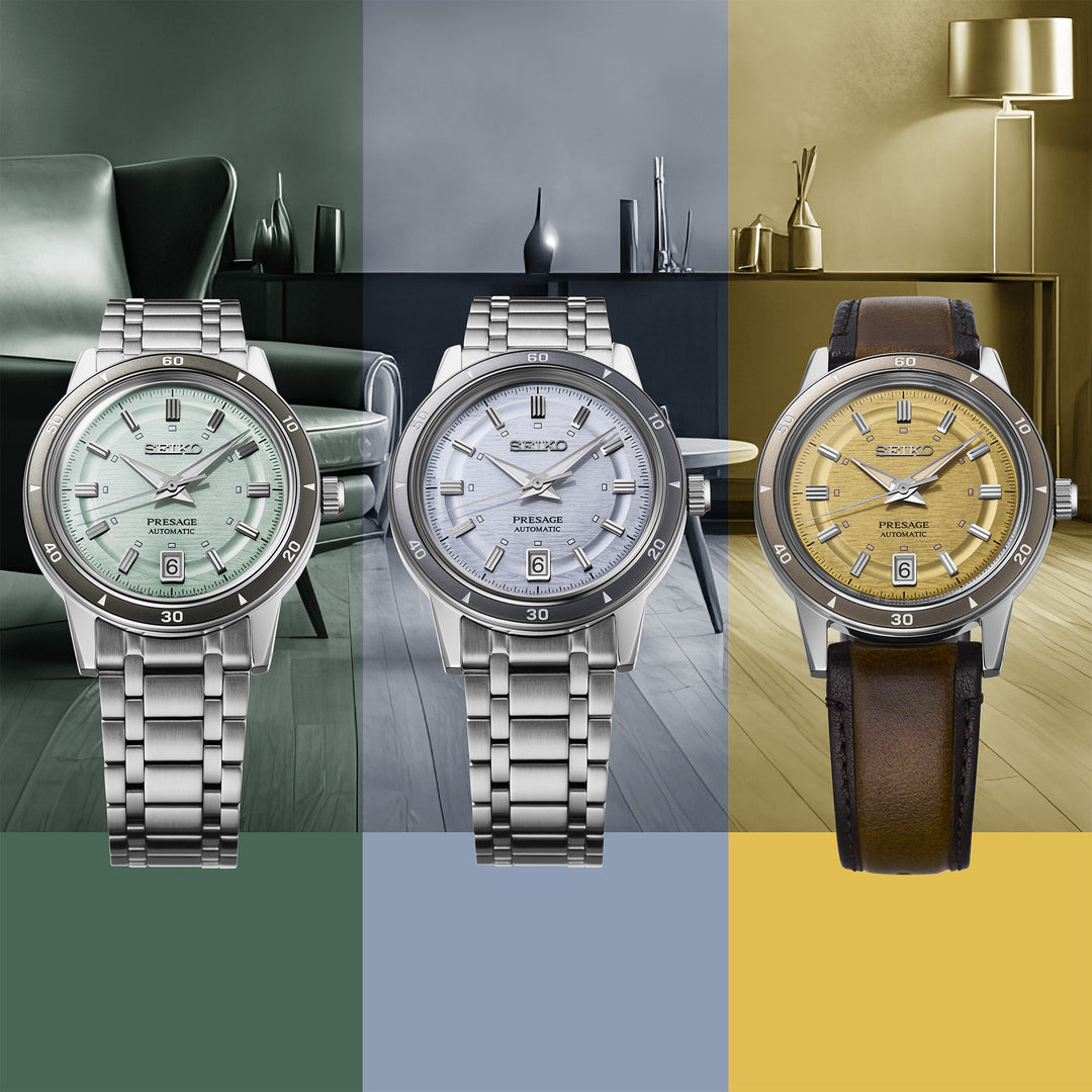 Seiko Presage Style 60s collection SRPL71 mint SRPL73 violet SRPL75 yellow