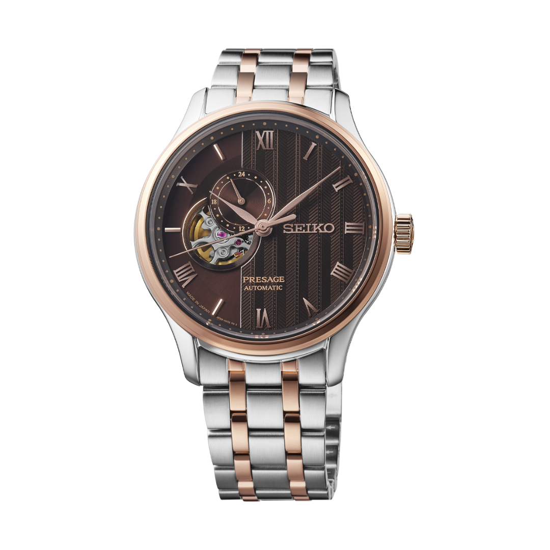 Seiko Presage SSA466J1 Zen Garden automatic watch with brown dial and rose gold accents