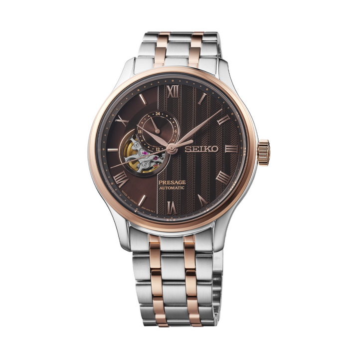 Seiko Presage SSA466J1 Zen Garden automatic watch with brown dial and rose gold accents
