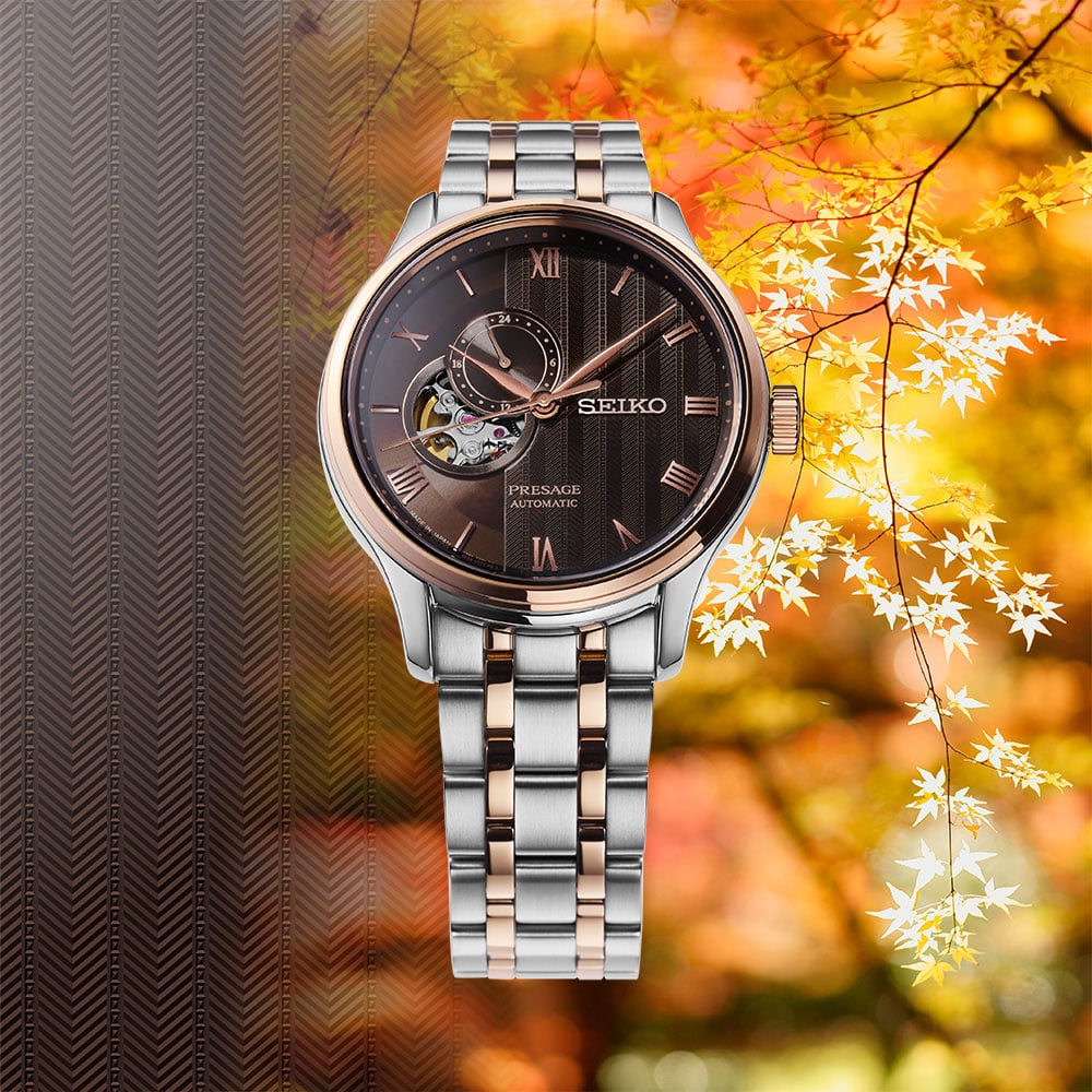 Seiko Presage SSA466J1 exhibition caseback showing 4R39 automatic movement with 41hr power reserve