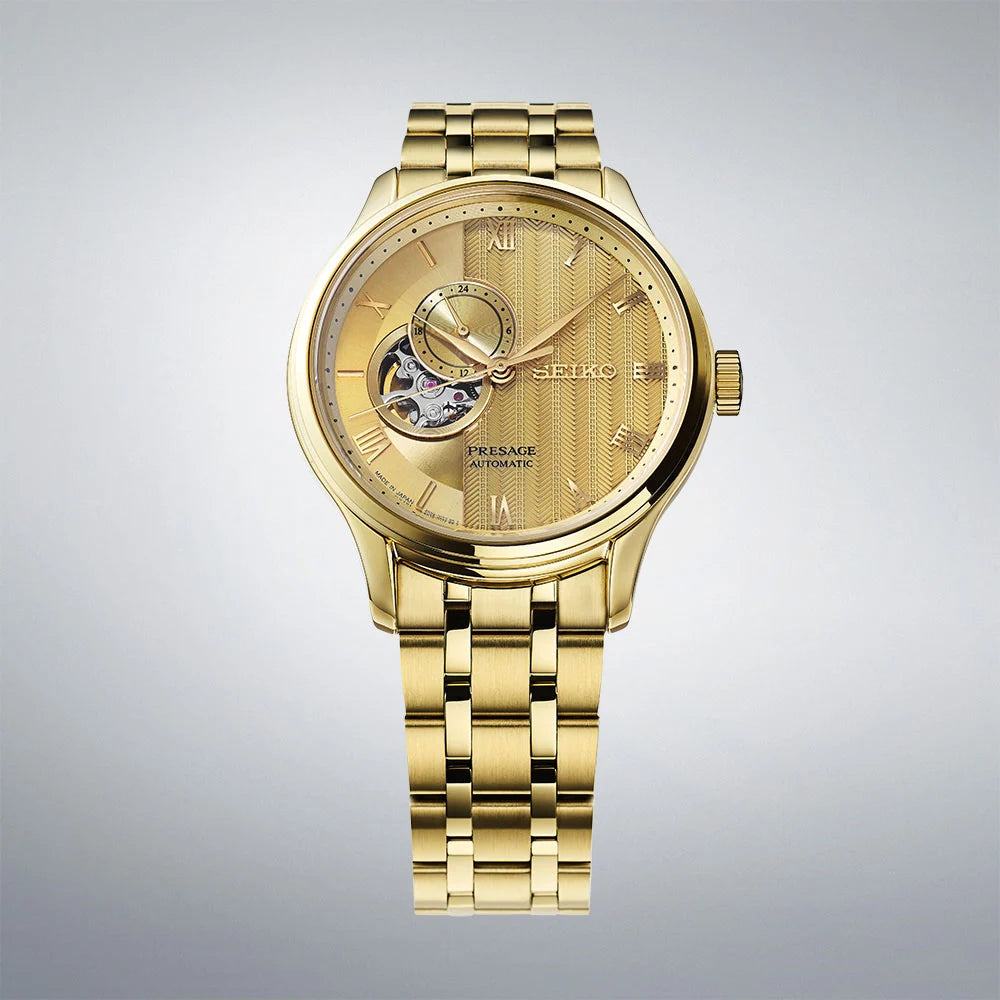 Seiko Presage SSA468J1 Zen Garden watch with full gold finish stainless steel case and bracelet