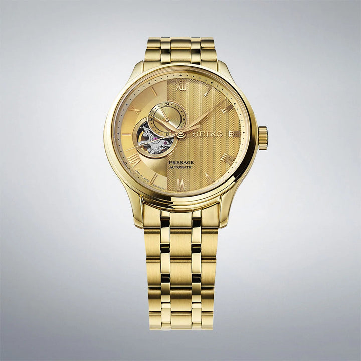 Seiko Presage SSA468J1 Zen Garden watch with full gold finish stainless steel case and bracelet