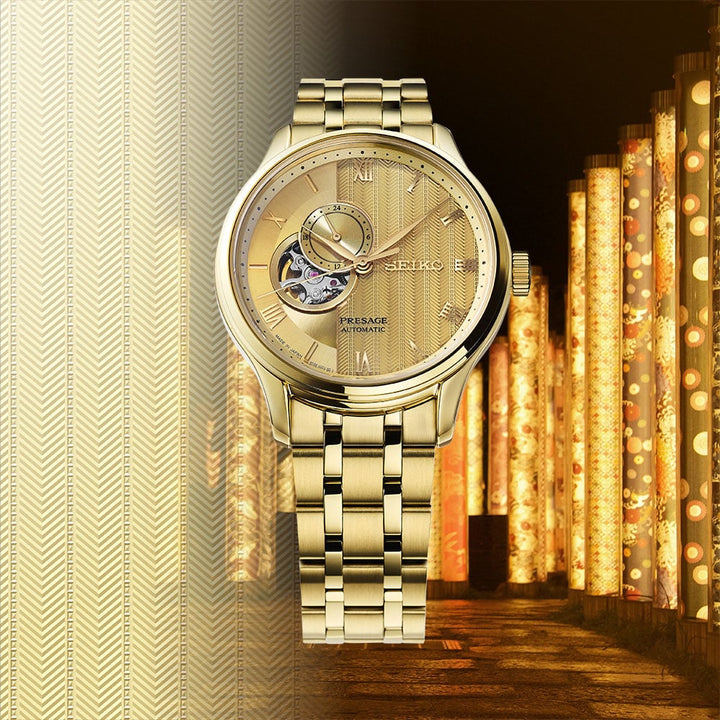 Seiko Presage SSA468J1 exhibition caseback showing 4R39 automatic movement with 41hr power reserve