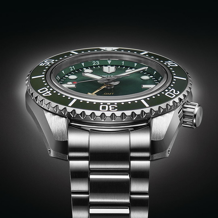 Seiko Prospex SPB381J1 side view showing 12.9mm case thickness and screw-down crown