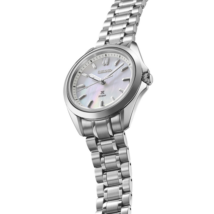 Seiko SUR605J1 Prospex silver MOP dial stainless steel bracelet 34mm women