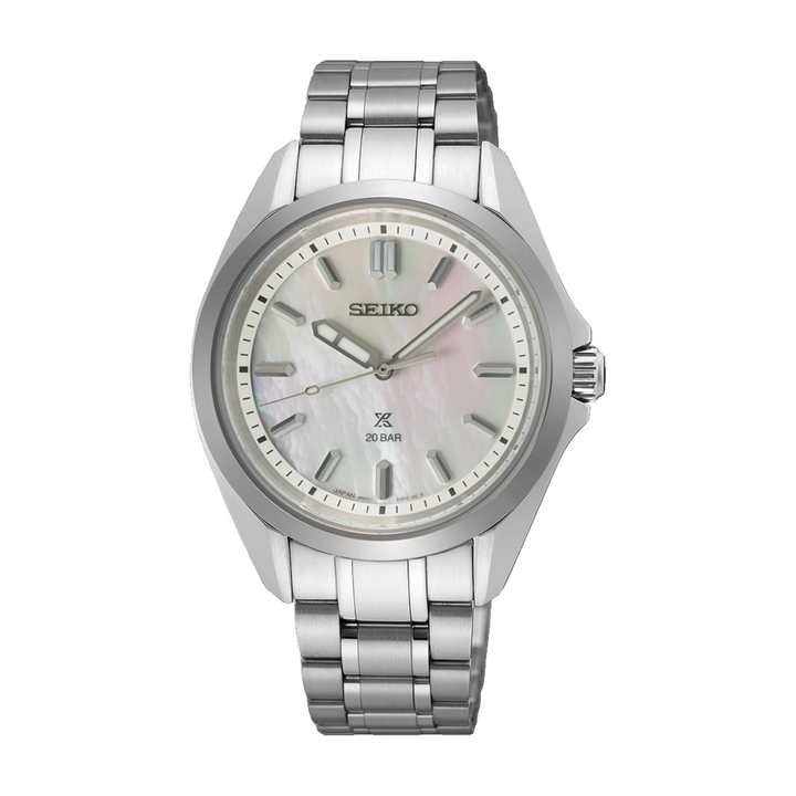 Seiko Prospex SUR605J1 silver mother-of-pearl dial 34mm 200m quartz sapphire