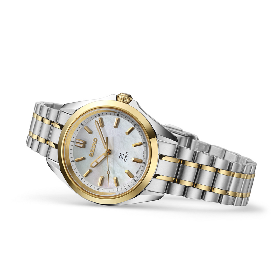 Seiko SUR608J1 Prospex 34mm two-tone case profile 200m water resistance