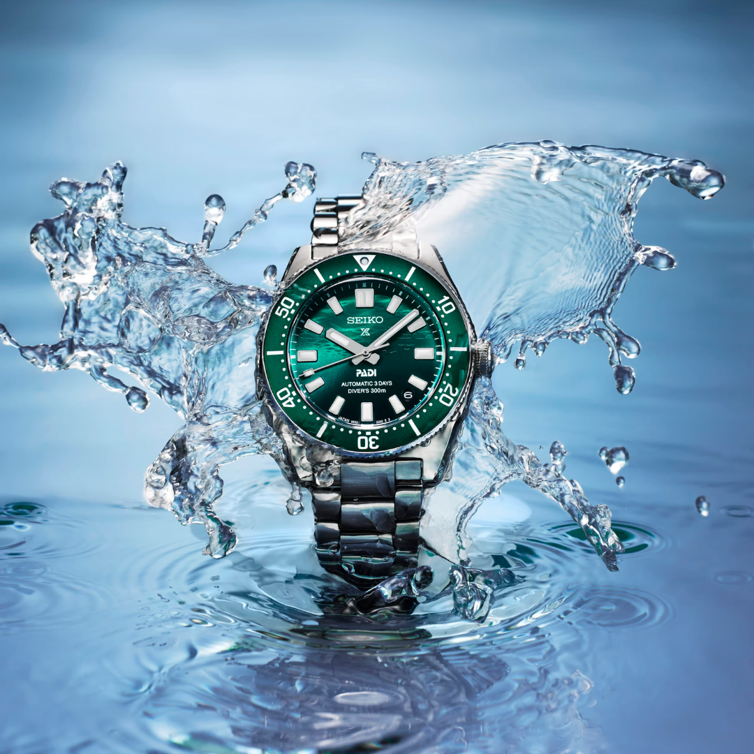 Seiko Prospex SPB501J1 showing recycled fabric strap and three-fold clasp with bracelet