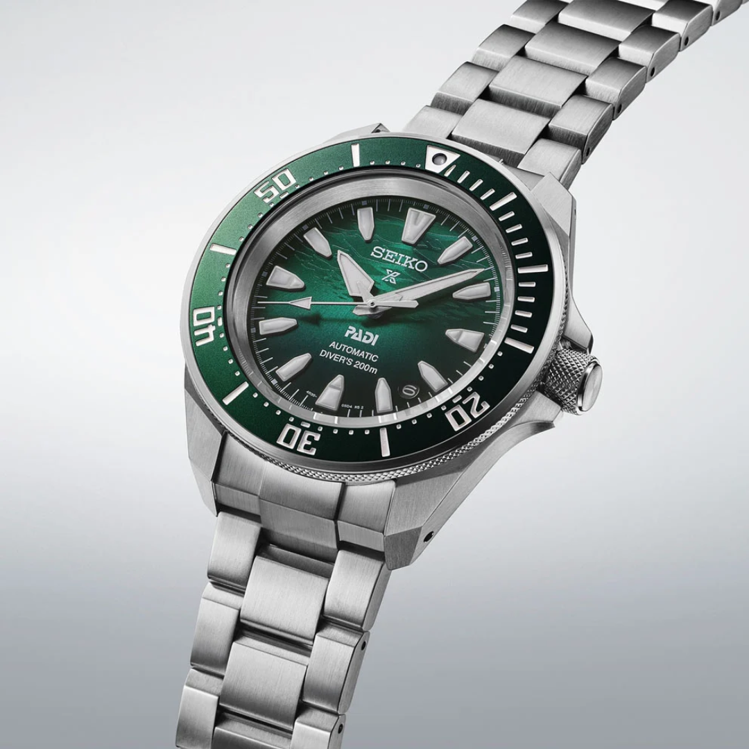 Seiko SRPL53K1 PADI Prospex diver stainless steel bracelet with green dial
