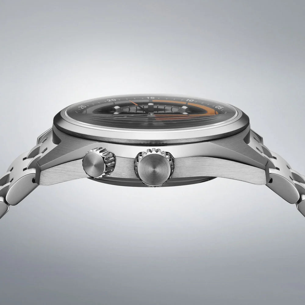 Seiko Prospex Speedtimer SPB515J1 case side profile — 11.95mm slimmest 6R profile showing pull-out crown and inner ring bezel detail