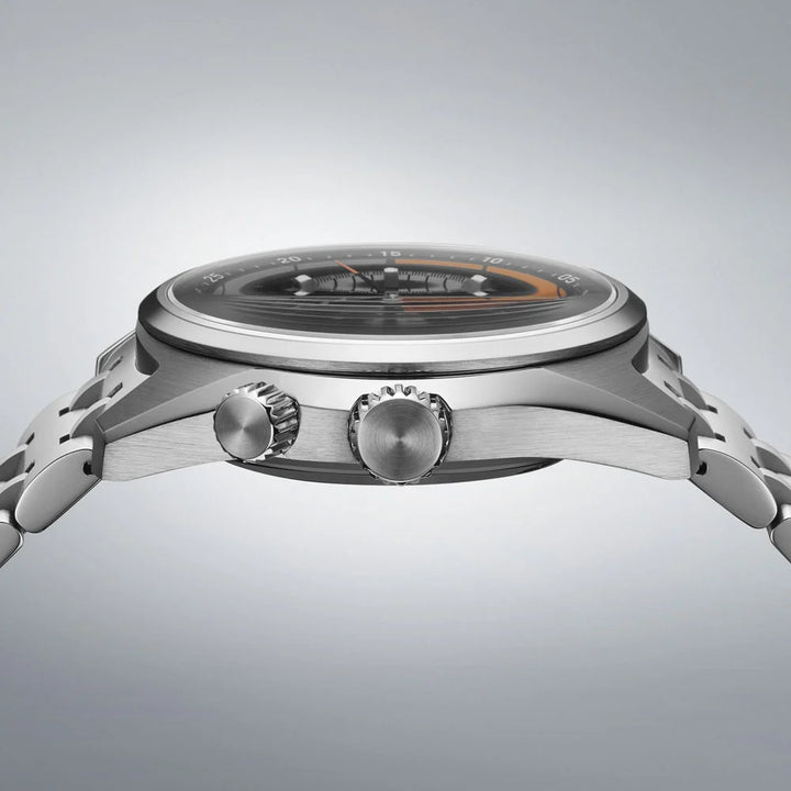 Seiko Prospex Speedtimer SPB515J1 case side profile — 11.95mm slimmest 6R profile showing pull-out crown and inner ring bezel detail