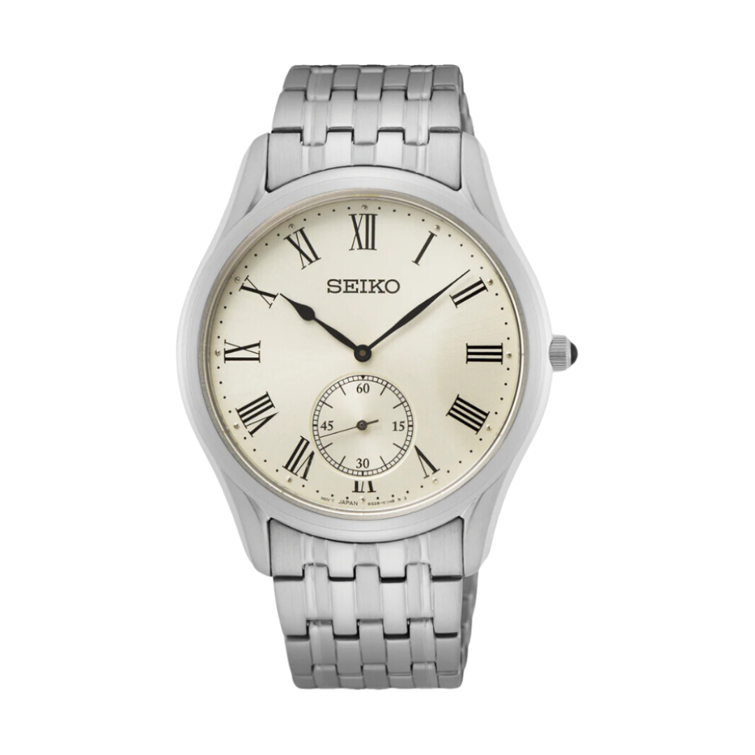 Seiko SRK047P1 off-white Roman numeral dial front view