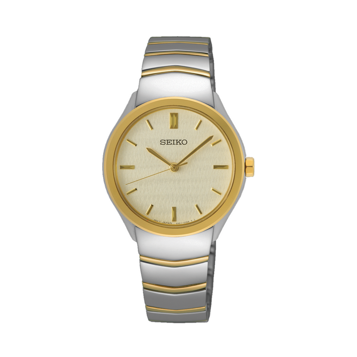 Seiko SUR550P1 two-tone silver and gold champagne dial front view