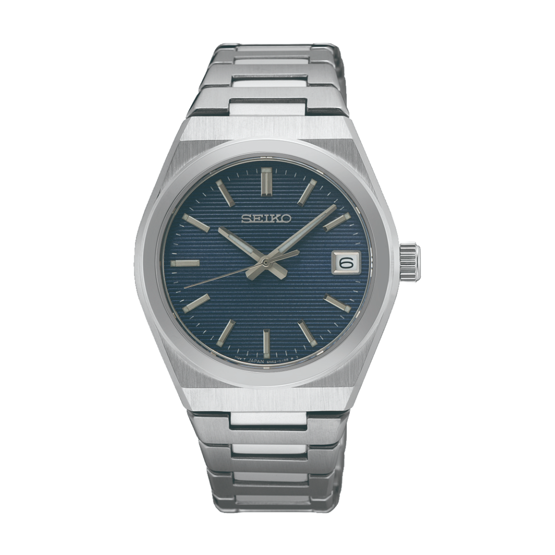 Seiko SUR575P1 silver case blue dial sapphire women's watch front view