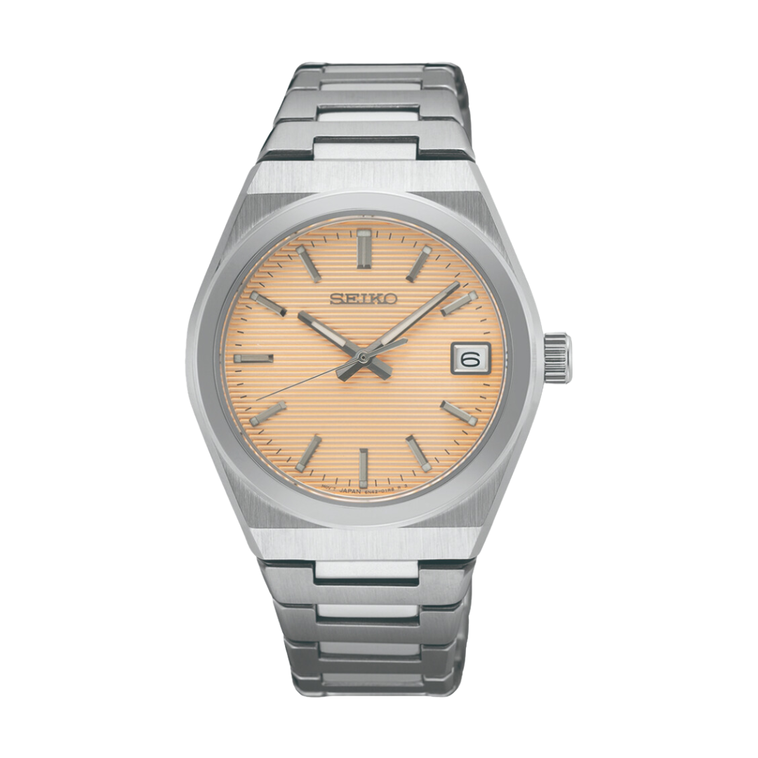 Seiko SUR577P1 silver case copper dial sapphire women's watch front view